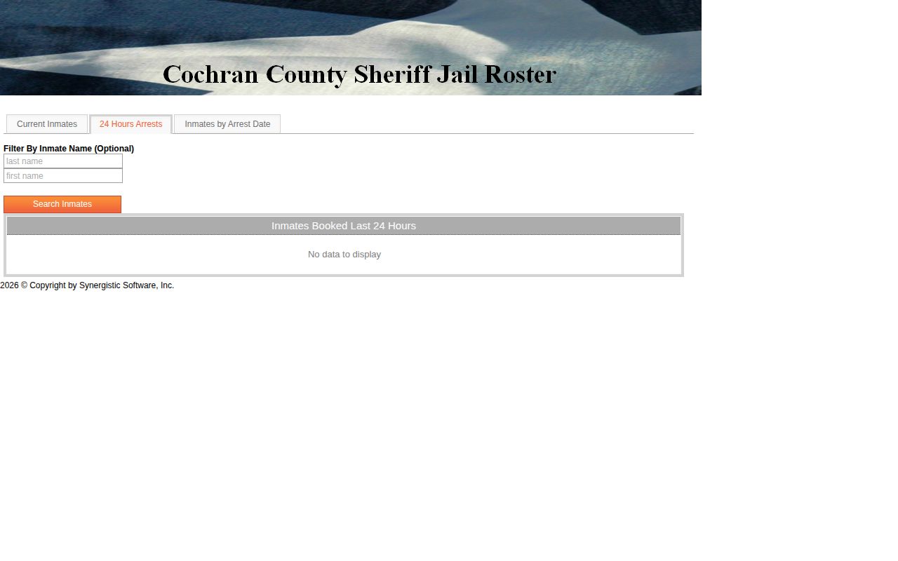 Cochran County 24-hour booking view with released status fields