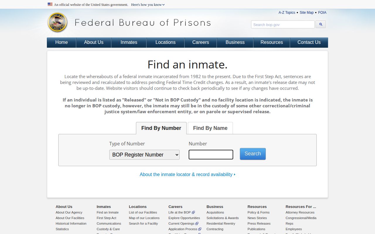 BOP federal locator used for Cochran County release verification