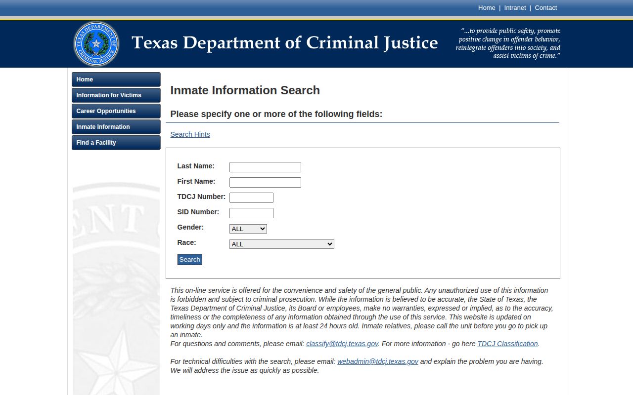TDCJ offender search for Cochran County released state inmates
